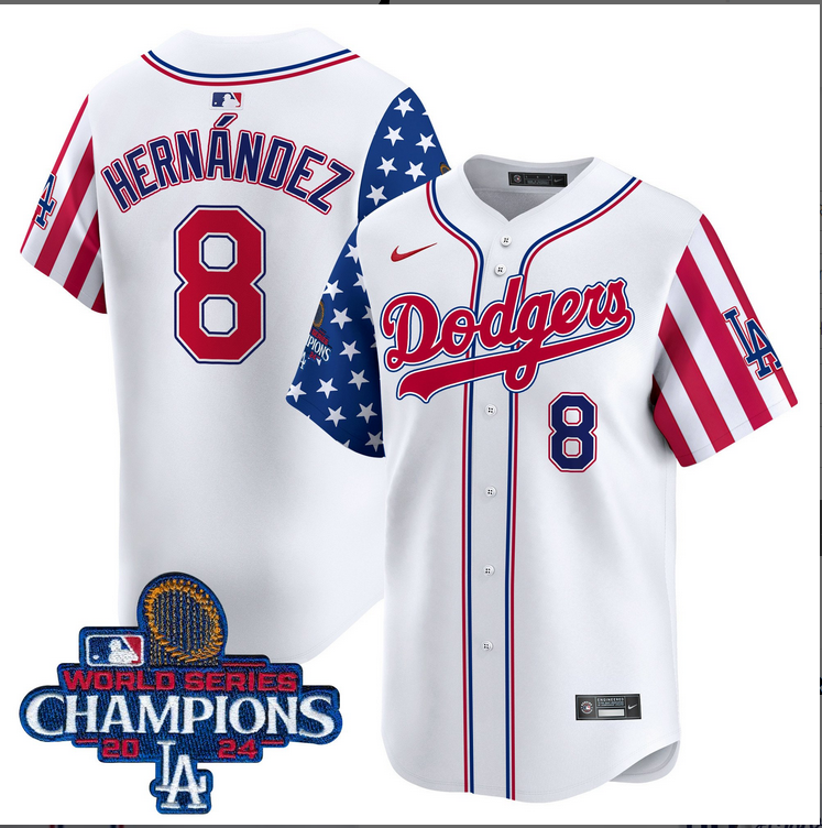 Men MLB Los Angeles Dodgers #8 Hernandez American Style white 2024 World Series Champions  Limited Jersey->los angeles dodgers->MLB Jersey